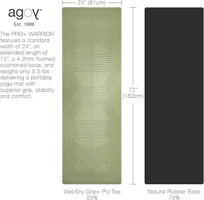 agoy Pro+ Warrior - Premium Non-Slip Yoga Mat – Eco-Conscious Design - PU Mat With Wet/Dry Grip+