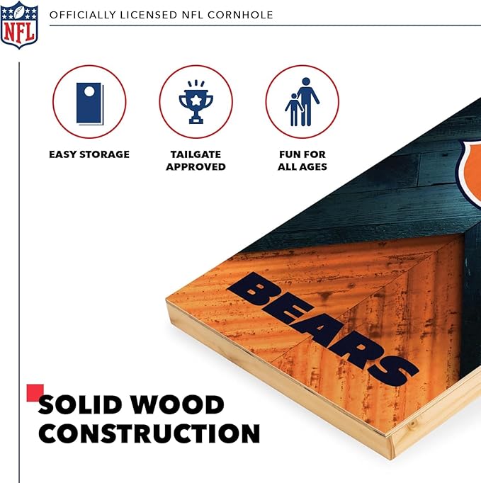 NFL Football 2' x 4' Regulation Size Solid Wood Cornhole Set with Direct Print HD Team Graphics