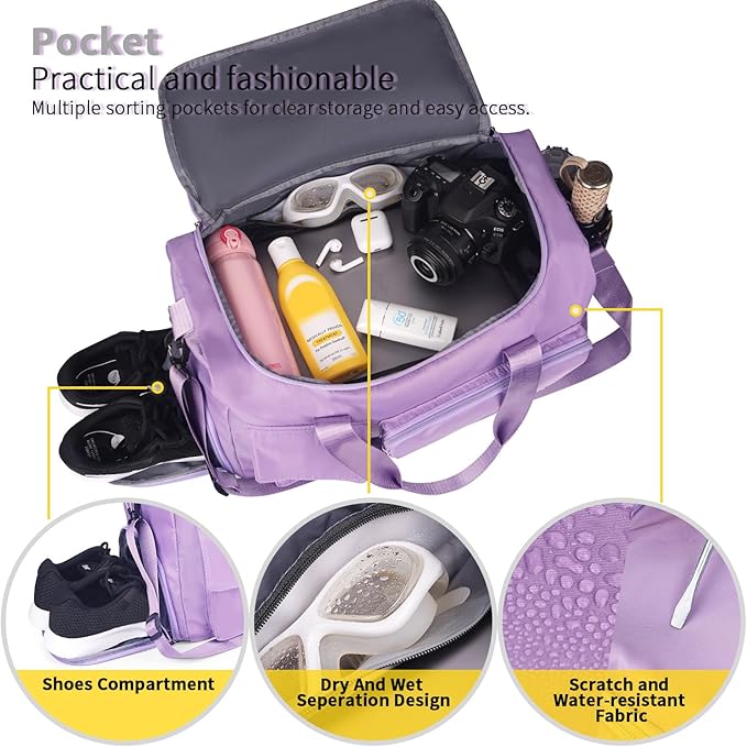 FIORETTO Women's Gym Duffle Bag with Shoes Compartment, 37L Capacity, Ideal for Travel, Gym