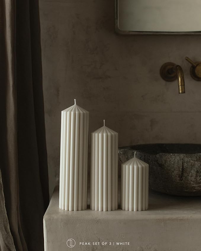 LAWA Ribbed Peak Pillar Candle - Large Beautiful Handmade Pillar Scented Soy Wax Candle Elegant