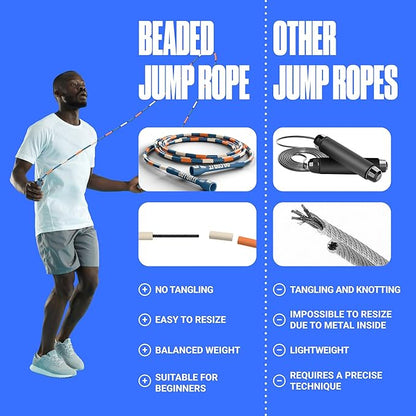 Sportbit Elite Beaded Jump Rope - Adjustable Speed Rope for Fitness, CrossFit, Boxing