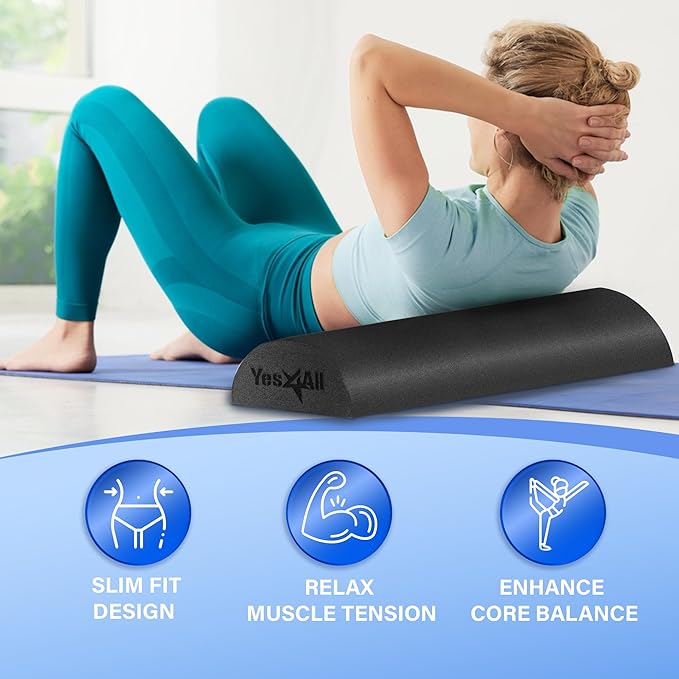 Yes4All Medium Firm Half Foam Rollers for Post-Workout Relaxation, 12/18/24/36 inch PE Foam Roll