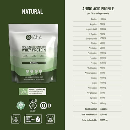 Taha Health & Nutrition Natural Unflavored Whey Protein Concentrate Powder, 25g Protein, 140