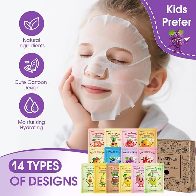 70 Pack Collagen Hydrating Face Masks Skincare for Women, Cute Fruit Face Mask Skin Care for Kids