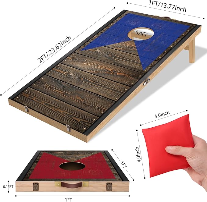 Portable Cornhole Board Set with Bean Bags 2 ft x 1 ft or 3 ft x2 ft or 10.16 * 5.04 Inch Foldable