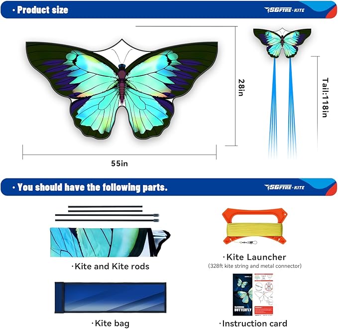 Green Butterfly Kite Premium Quality, Easy to Fly Perfect Outdoor Toy for Kids and Adults,Beach and