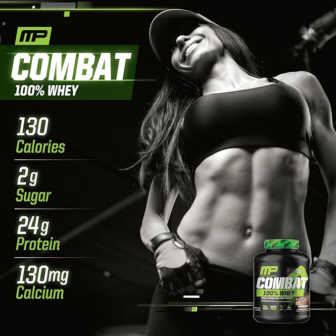 MusclePharm Combat 100% Whey Protein Powder, Cappuccino Flavor, Fast Recovery & Muscle Gain with