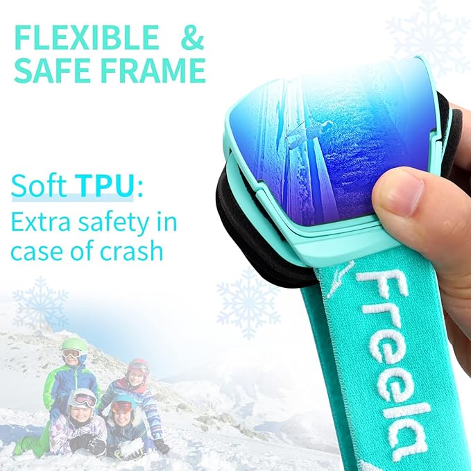 Freela Kids Ski Snowboard Goggles for Toddler(3-14) Youth Anti Fog Anti UV Goggles Girls Boys Snow