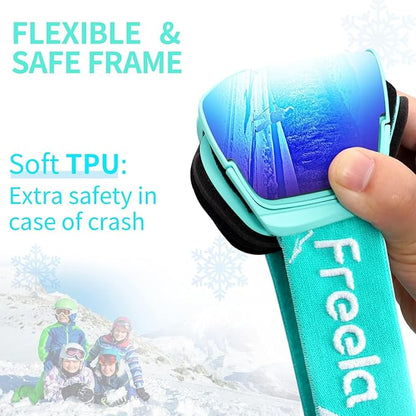 Freela Kids Ski Snowboard Goggles for Toddler(3-14) Youth Anti Fog Anti UV Goggles Girls Boys Snow