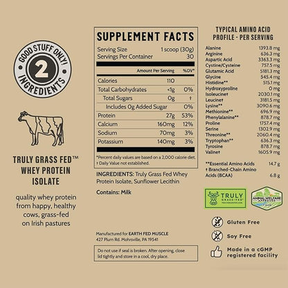 Earth Fed Muscle Truly Buff Truly Grass Fed Whey Protein Isolate - No Artificial Ingredients, Soy
