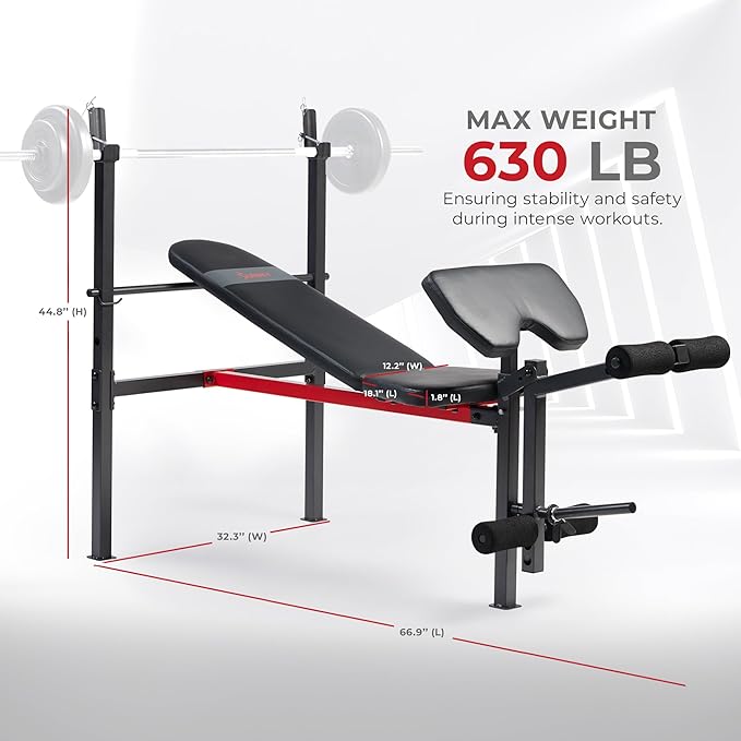 Sunny Health & Fitness Compact Premium Incline Bench Press Bar Rack Set & Optional Leg Extension