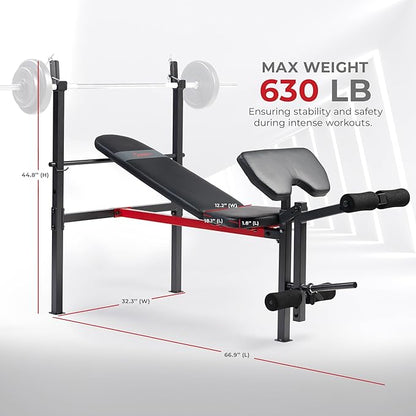 Sunny Health & Fitness Compact Premium Incline Bench Press Bar Rack Set & Optional Leg Extension