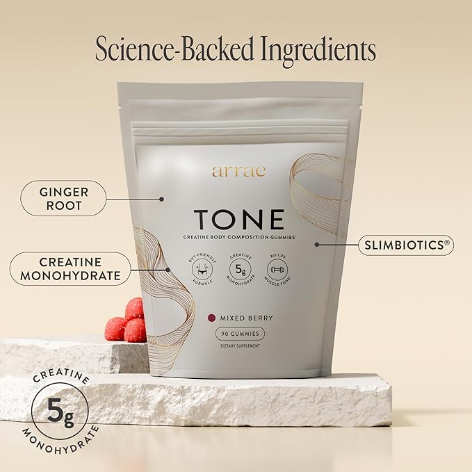 Arrae Tone Gummies – Creatine Monohydrate 5g for Women – Support Lean Muscle, Strength & Recovery