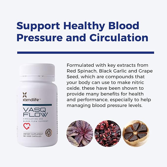 Xtendlife VasQFlow Natural Nitric Oxide Booster Supplement - Circulation & Blood Flow Support with