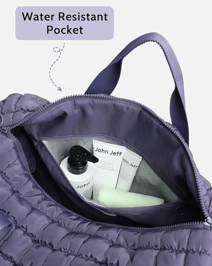 Quilted Duffel Bag for Women, Puffer Gym Duffle Bag with Shoe Compartment Lightweight Large