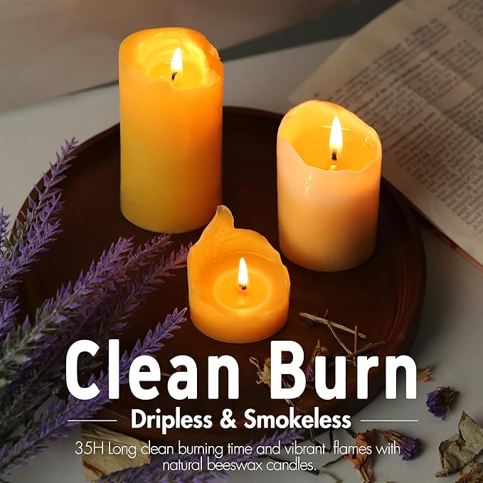 Natural Beeswax Candles 4 Packs, Beeswax Pillar Candles with 140 Hours Burn Time, Organic Emergency
