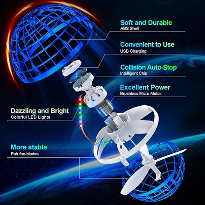 Flying Orb Ball (Blue, 2025 Upgraded) with Dazzling Lights, Magic Hover Spinner, Cool Boomerang