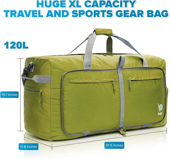 Bago Large Foldable Duffel Bags for Traveling Women & Men - 120L Packable Duffle Bag for Travel
