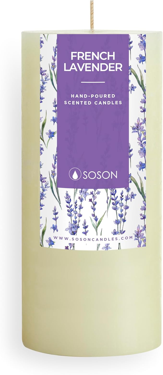 Simply Soson Lavender Scented Candle - 1 Piece 3x6 Ivory Pillar - Aromatherapy Gift for Home and