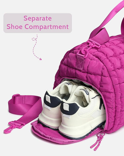 Quilted Duffel Bag for Women, Puffer Gym Duffle Bag with Shoe Compartment Lightweight Large