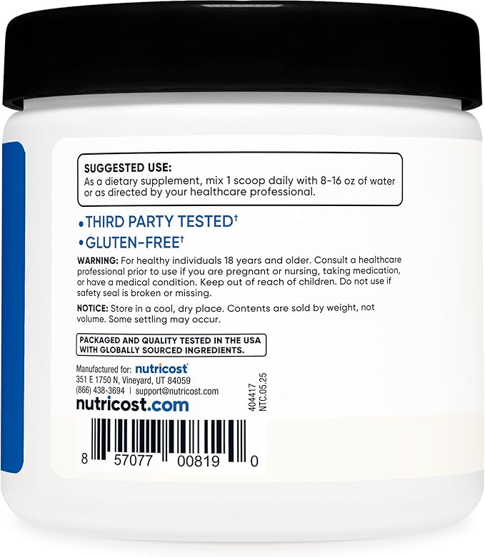 Nutricost BCAA Powder (Unflavored, 30 Servings) - Vegetarian, Non-GMO, Gluten Free, Optimal 2:1:1