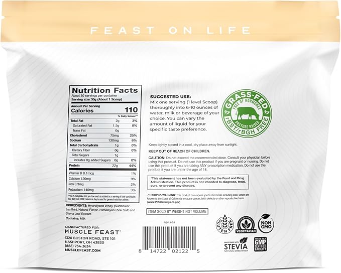 Muscle Feast Hydrolyzed Whey Protein Powder, Grass Fed and All Natural Hormone-Free, Hydro Whey