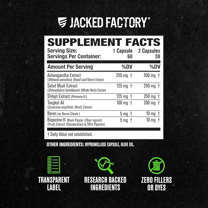 Jacked Factory Testosterone Booster for Men PRIMASURGE - w/Tongkat Ali, PrimaVie, Ashwagandha