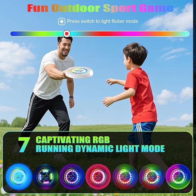 Pro LED Flying Sport Disc Toy for Kids Adults, 7 Dynamic Modes Glow in The Dark Fiying Ring, 175
