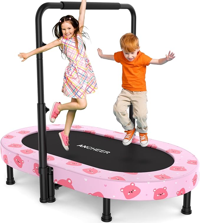ANCHEER 56" Double Mini Trampoline for Kids, Mini Rebounder with 5-Level Adjustable Handle