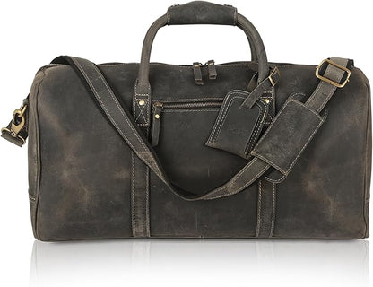 KomalC 24 Inch Leather Duffel Bags for Men and Women Full Grain Leather Travel Overnight Weekend