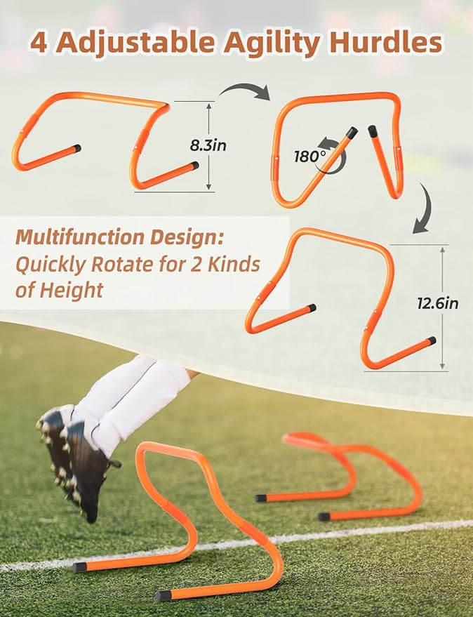 GHB Agility Ladder,Football Training Equipment Set,4 Agility Hurdles, 20 feet12 Rungs Speed