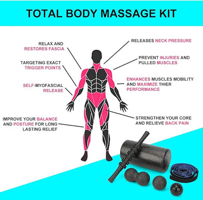 Foam Roller Set - High Density Back Roller, Muscle Roller Stick,2 Foot Fasciitis Ball, Stretching