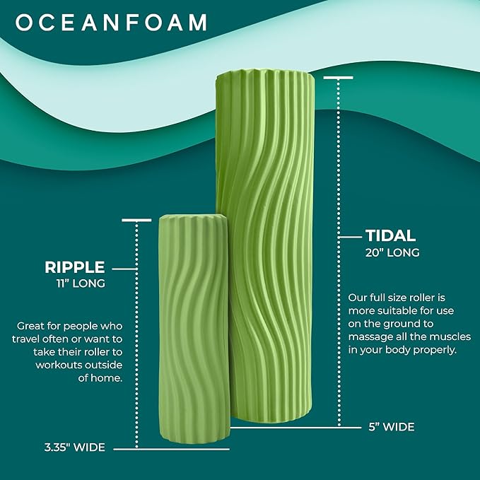 Oceanfoam Tidal Roller - Algae Green - Muscle Massage Foam Roller for Back Pain & Stretching - Firm