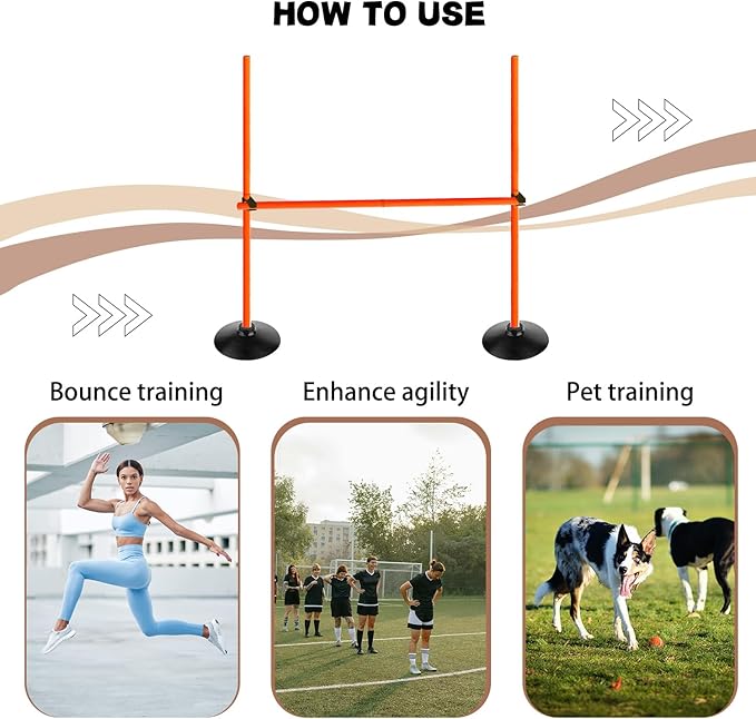 Orange Adjustable Height Agility Hurdle Set Multi-Function Soccer Trainning Pole Set Coaching