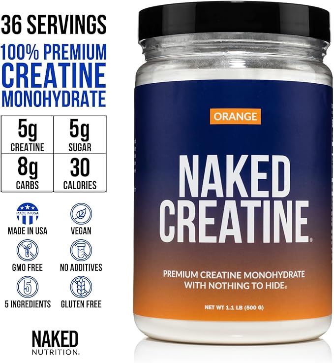 NAKED Pure Micronized Orange Creatine Monohydrate - 36 Servings - 500 Grams, 1.1Lb Bulk, Vegan