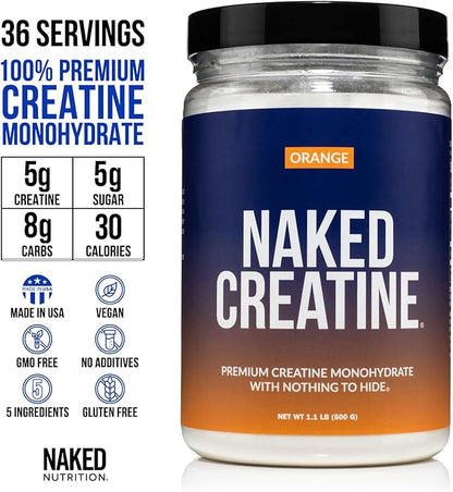 NAKED Pure Micronized Orange Creatine Monohydrate - 36 Servings - 500 Grams, 1.1Lb Bulk, Vegan