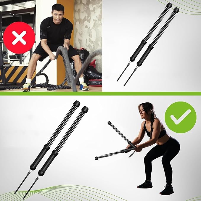 Ropeless Battle Rope Battle Ropes for Home Gym - 2PCS workout ropes with Non-Slip Handles, Durable