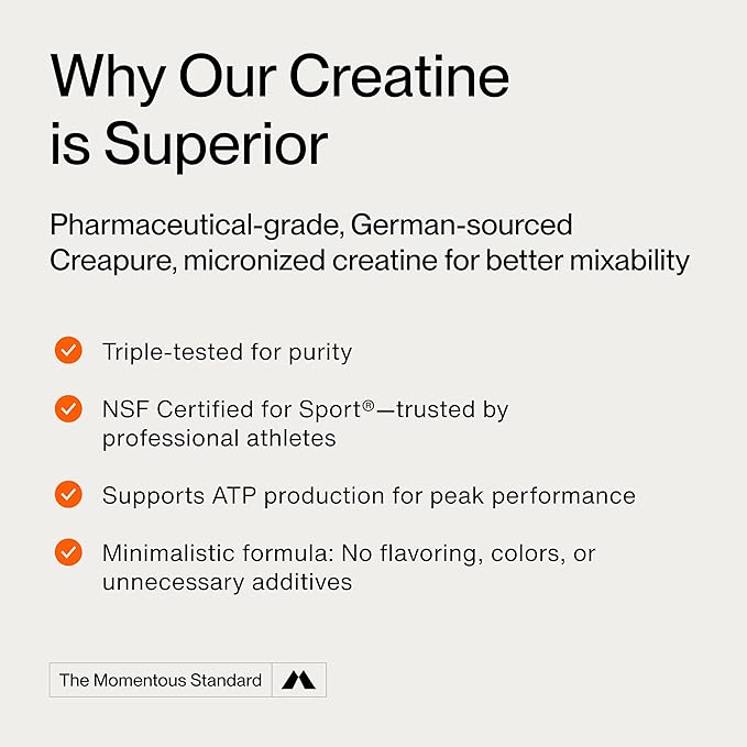 Momentous Creatine Monohydrate Powder - Creapure Creatine Powder - Supports Strength, Lean Muscle