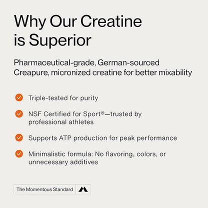 Momentous Creatine Monohydrate Powder - Creapure Creatine Powder - Supports Strength, Lean Muscle