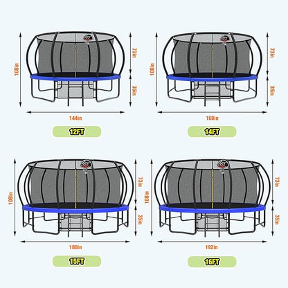 12 14 15 16FT Outdoor Trampolines for Kids and Adults, Pumpkin Trampolin with Curved Poles