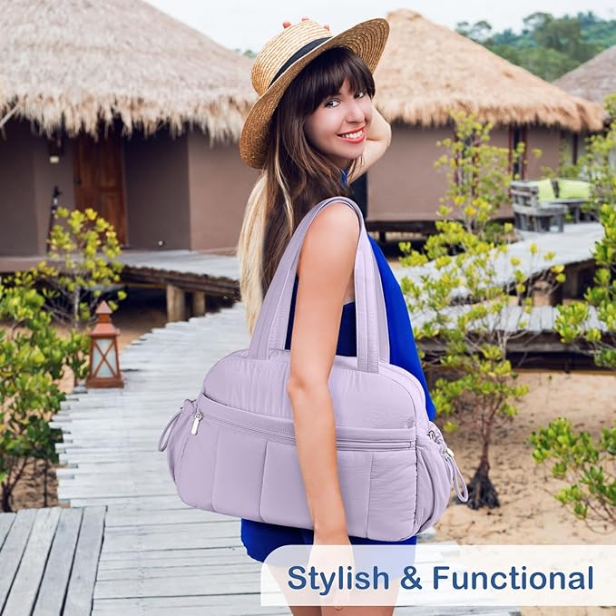 TOPDesign Travel Duffel Bag for Women, Puffer Gym Bag Sports Tote with Wet Pocket, Carry On