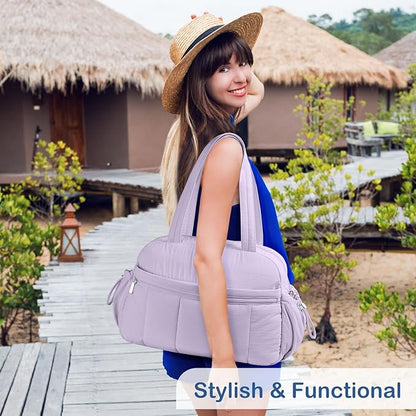 TOPDesign Travel Duffel Bag for Women, Puffer Gym Bag Sports Tote with Wet Pocket, Carry On