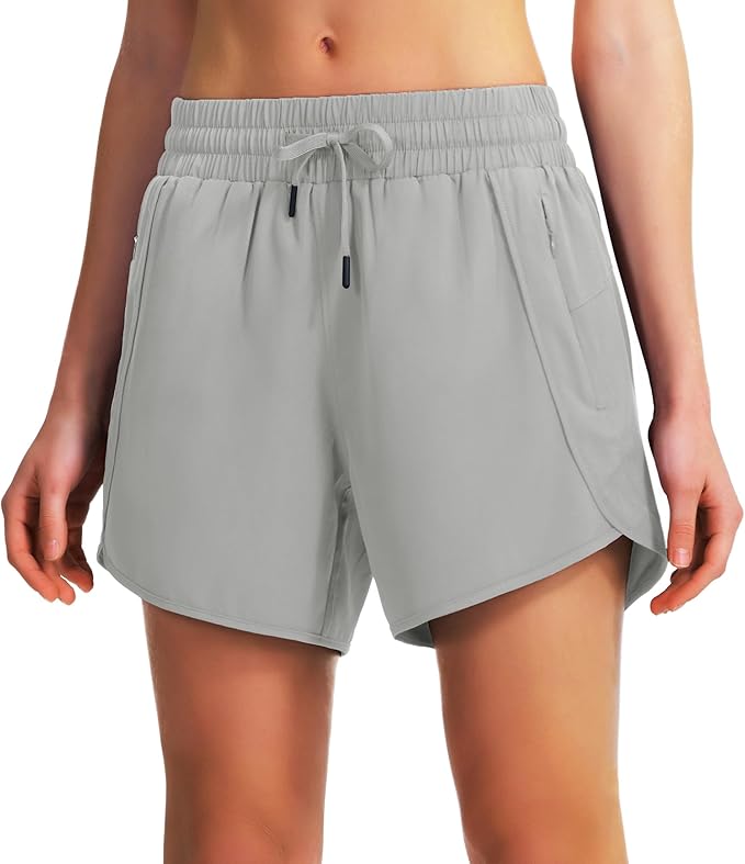 Ksmien Women's 5" Athletic Running Shorts Quick Dry Lightweight Workout Gym Shorts with Zipper
