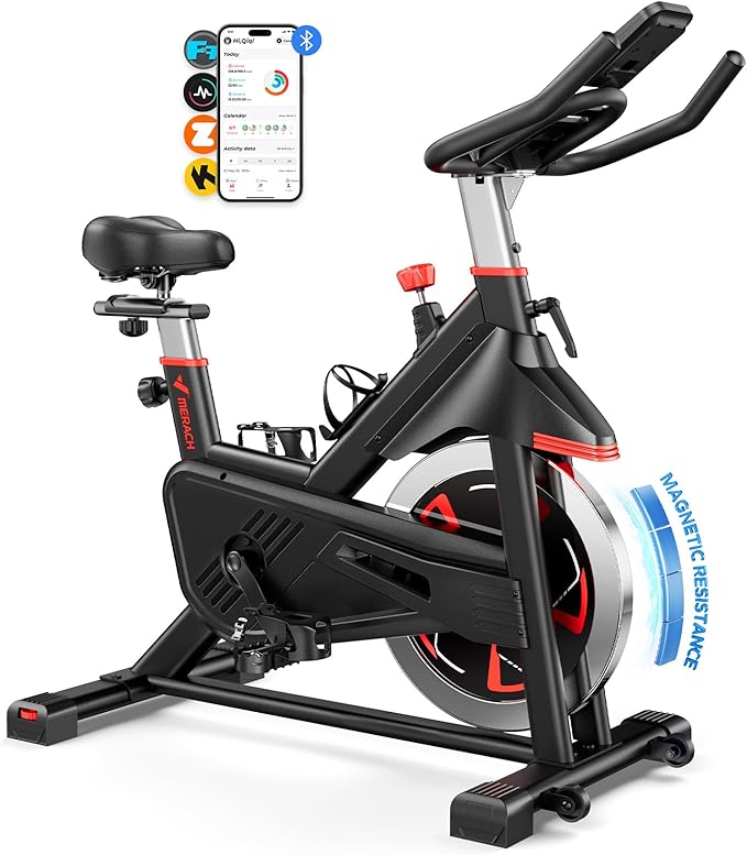 MERACH Magnetic Exercise Bike, Indoor Cycling Bike with Self-Developed App, 350 lbs Weight Capacity