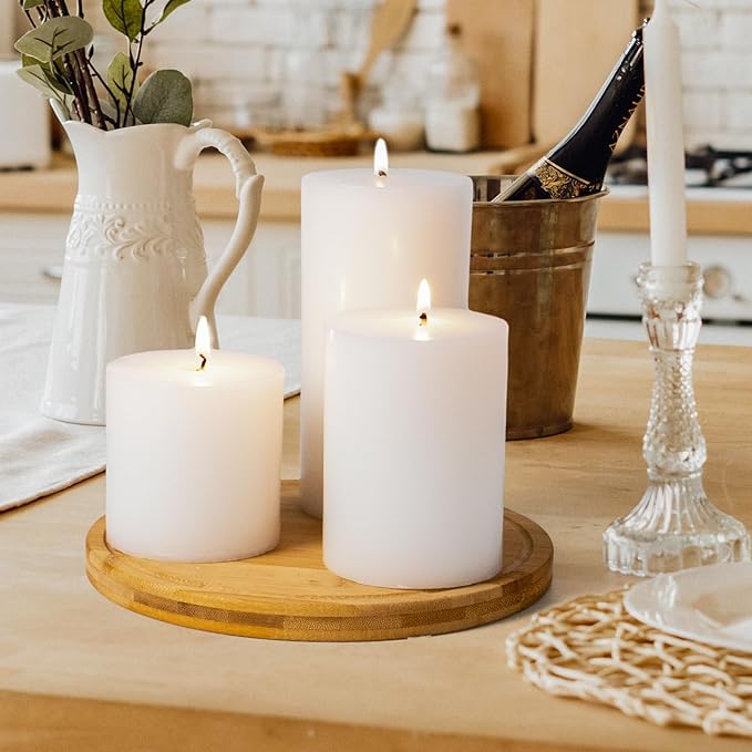 KONNI White Pillar Candles Set of 3, 3"x 6" Unscented Pillar Candles Bulk, 56 Hours Long Burning