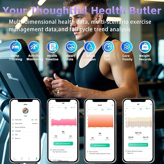 Smart Ring Health Tracker, Fitness Tracker Ring for Women Men, Monitoring of Pedometer, SpO2, Sleep