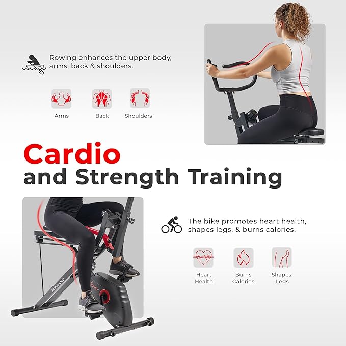 Sunny Health & Fitness Row-N-Ride PRO, Full Body Combo Squat Machine w/Optional Resistance Band