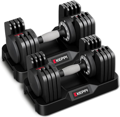 Keppi Adjustable Dumbbells Set-25lb/40lb/55lb/60lb, Anti-Slip Metal Fast Adjust Weight Handle