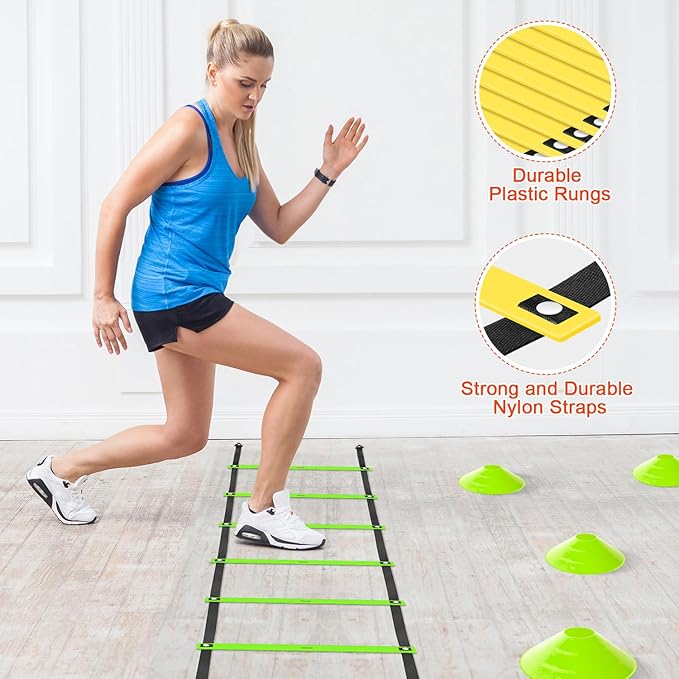 Agility Ladder Speed Training Equipment Set-20ft Agility Ladder,12 Soccer Cones,4 Hurdles, Jump