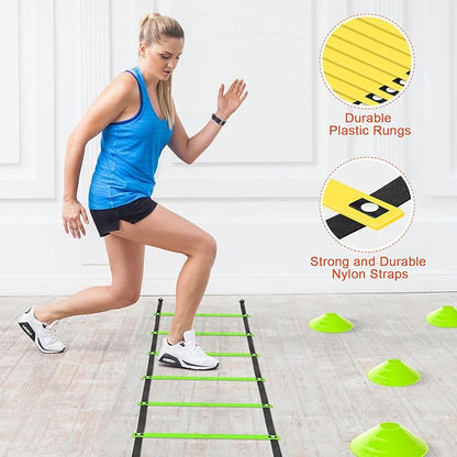 Agility Ladder Speed Training Equipment Set-20ft Agility Ladder,12 Soccer Cones,4 Hurdles, Jump